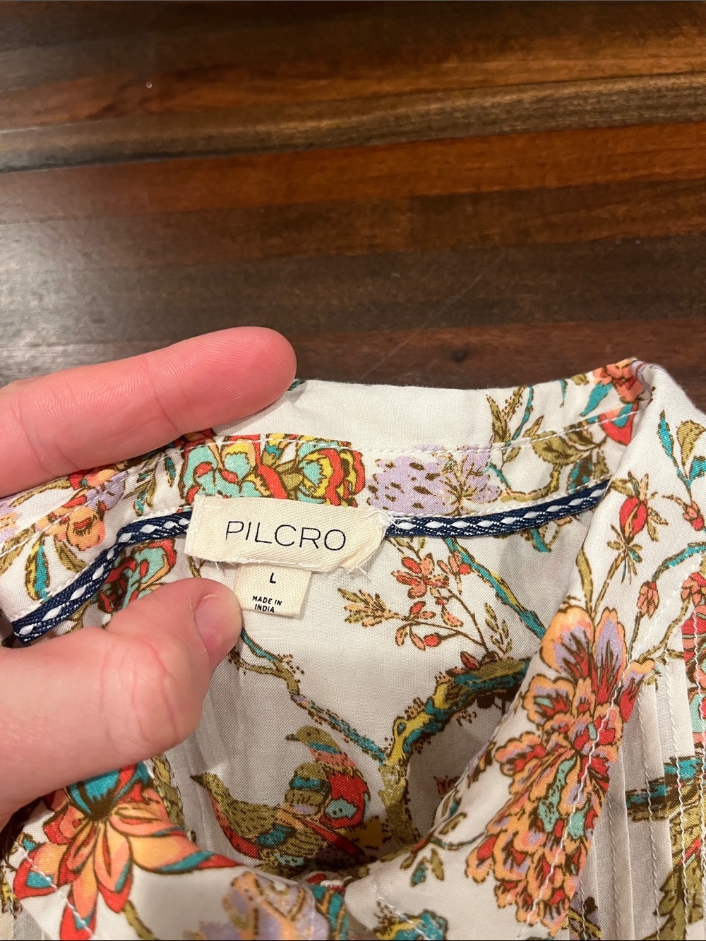 Anthropologie Pilcro White Blouse with Coral and Green Floral Print large - Picture 2 of 5